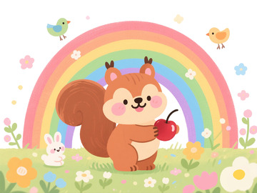 卡通风松鼠彩虹插画