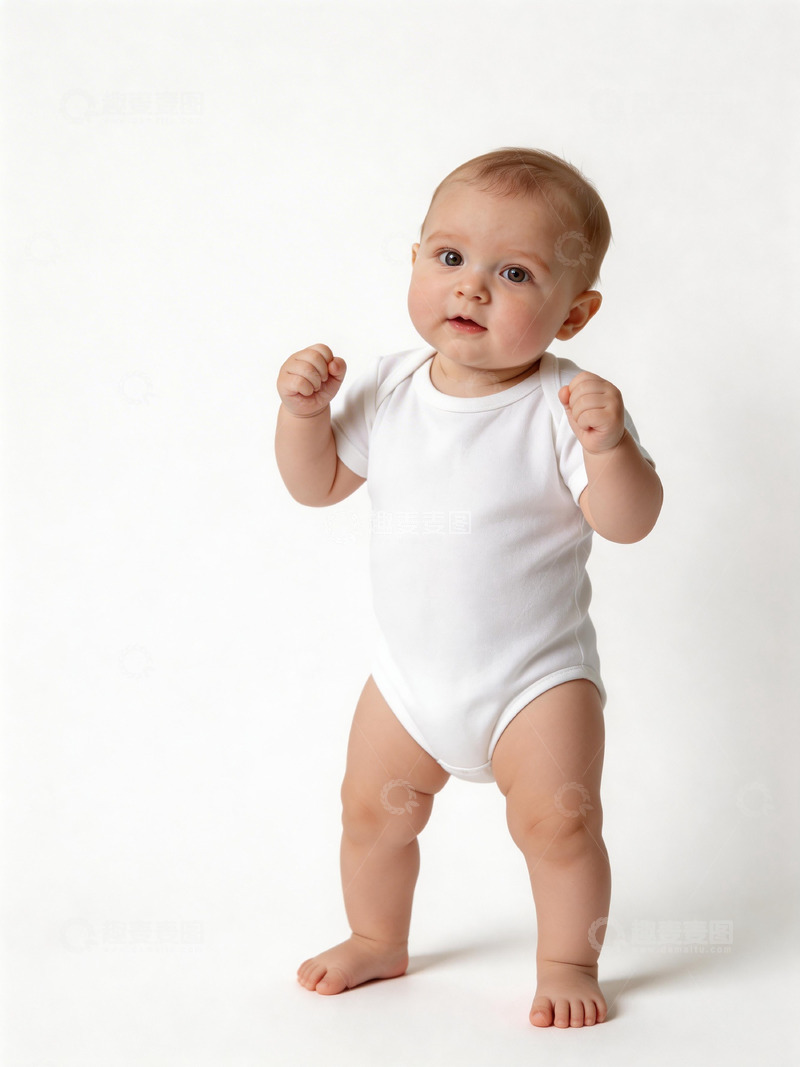 高清大图下载【趣麦麦图】婴儿白色连体衣站立照