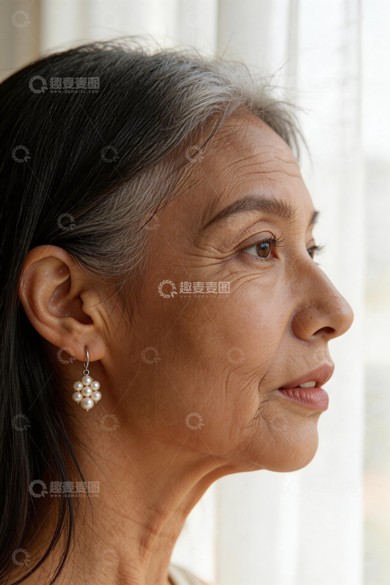 高清大图下载【趣麦麦图】老年女性侧面肖像特写