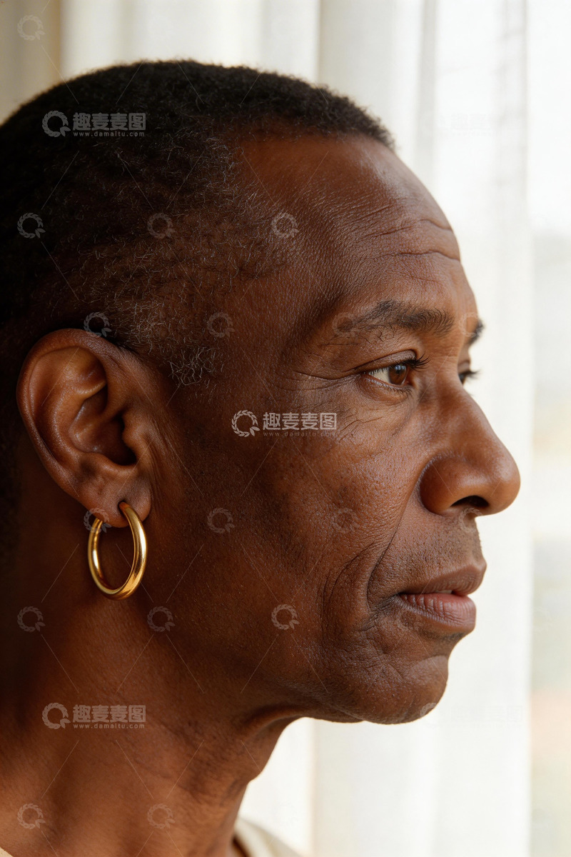 高清大图下载【趣麦麦图】侧脸肖像金耳环女性气质