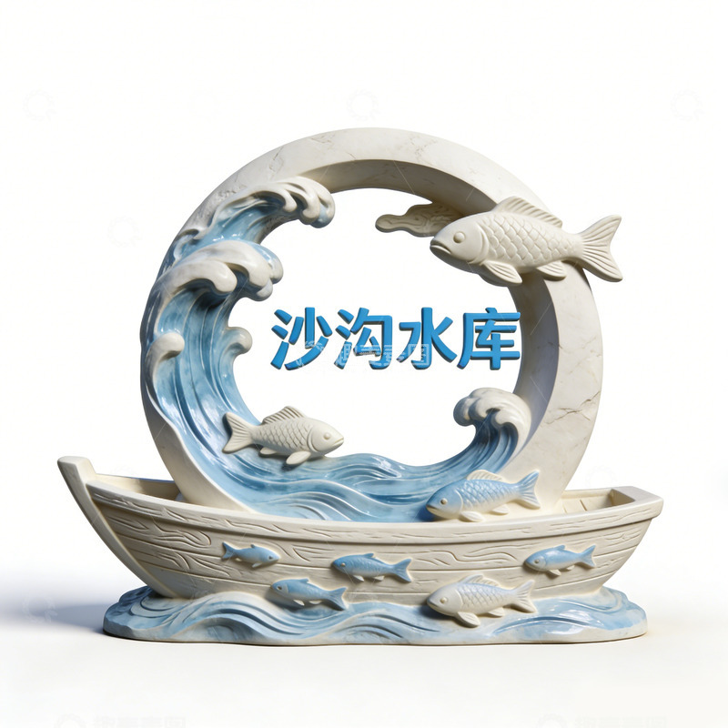 高清大图下载【趣麦麦图】陶瓷浮雕鱼跃水面摆件