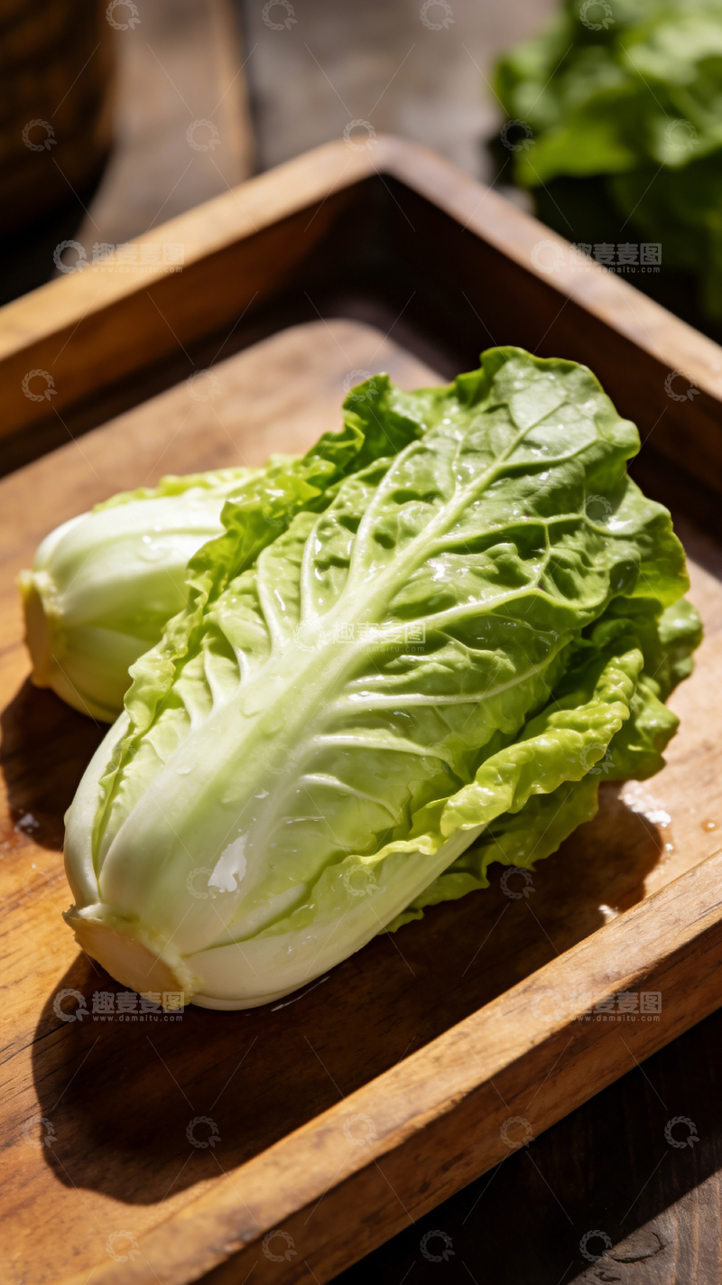 高清大图下载【趣麦麦图】-新鲜生菜木质托盘摆放