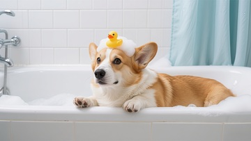 柯基犬浴缸戏水可爱