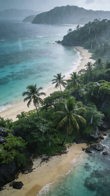 雨中椰林海滩景观