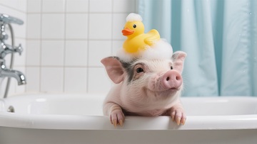 趣味小猪戏水黄鸭