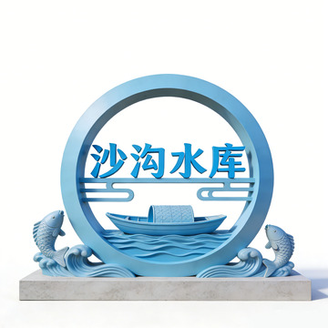 蓝色雕塑沙沟水库地标