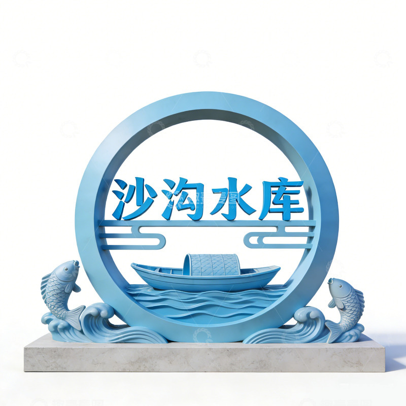 高清大图下载【趣麦麦图】蓝色雕塑沙沟水库地标