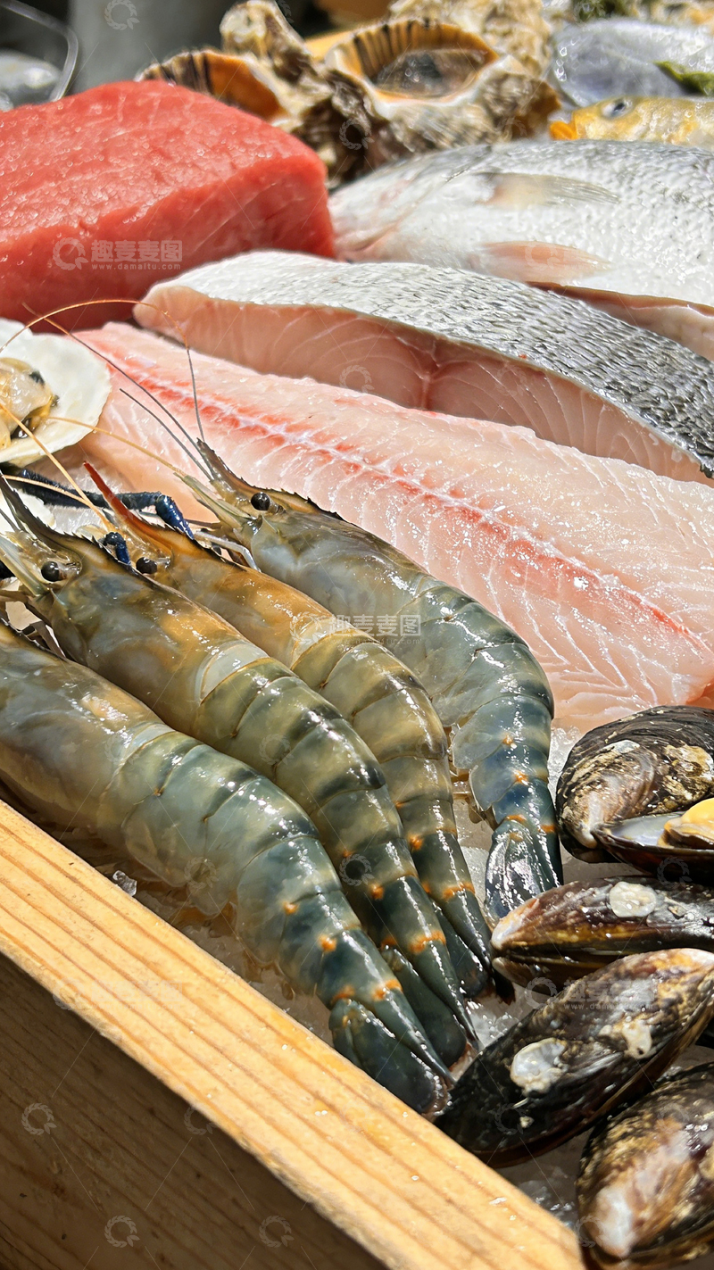 高清大图下载【趣麦麦图】海鲜市场新鲜鱼类虾类展示