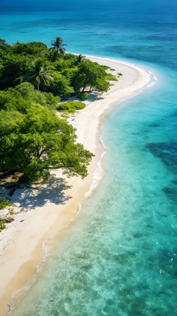 热带海岛沙滩风光航拍图