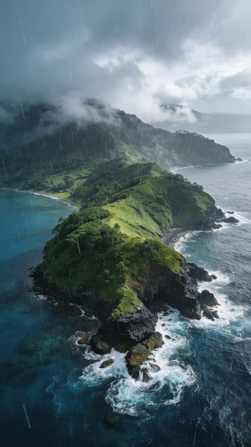 阴雨海岛航拍风光