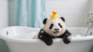 可爱熊猫洗澡玩具照片