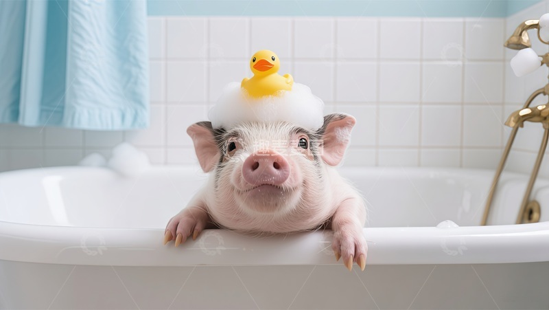 高清大图下载【趣麦麦图】-趣味小猪洗澡照片