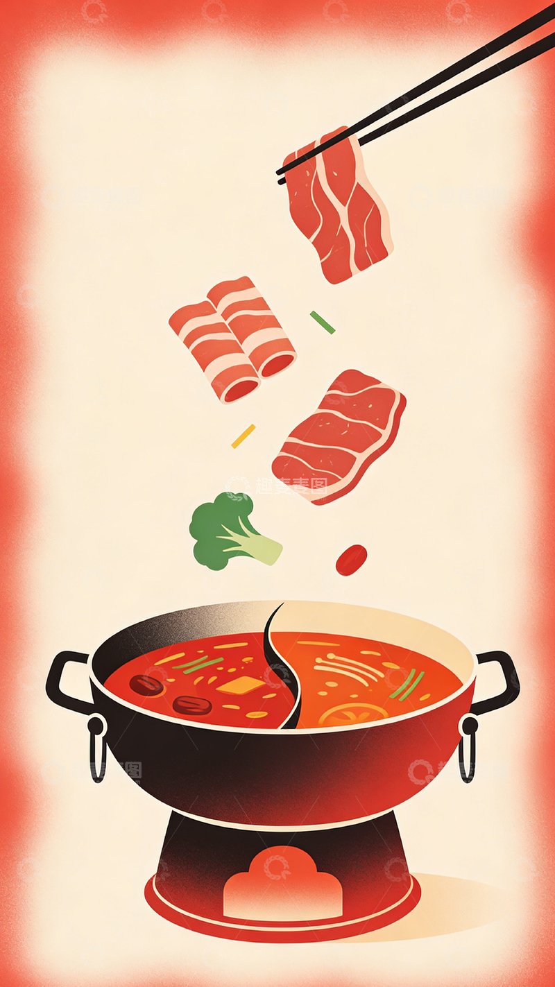 高清大图下载【趣麦麦图】插画风火锅美食海报设计