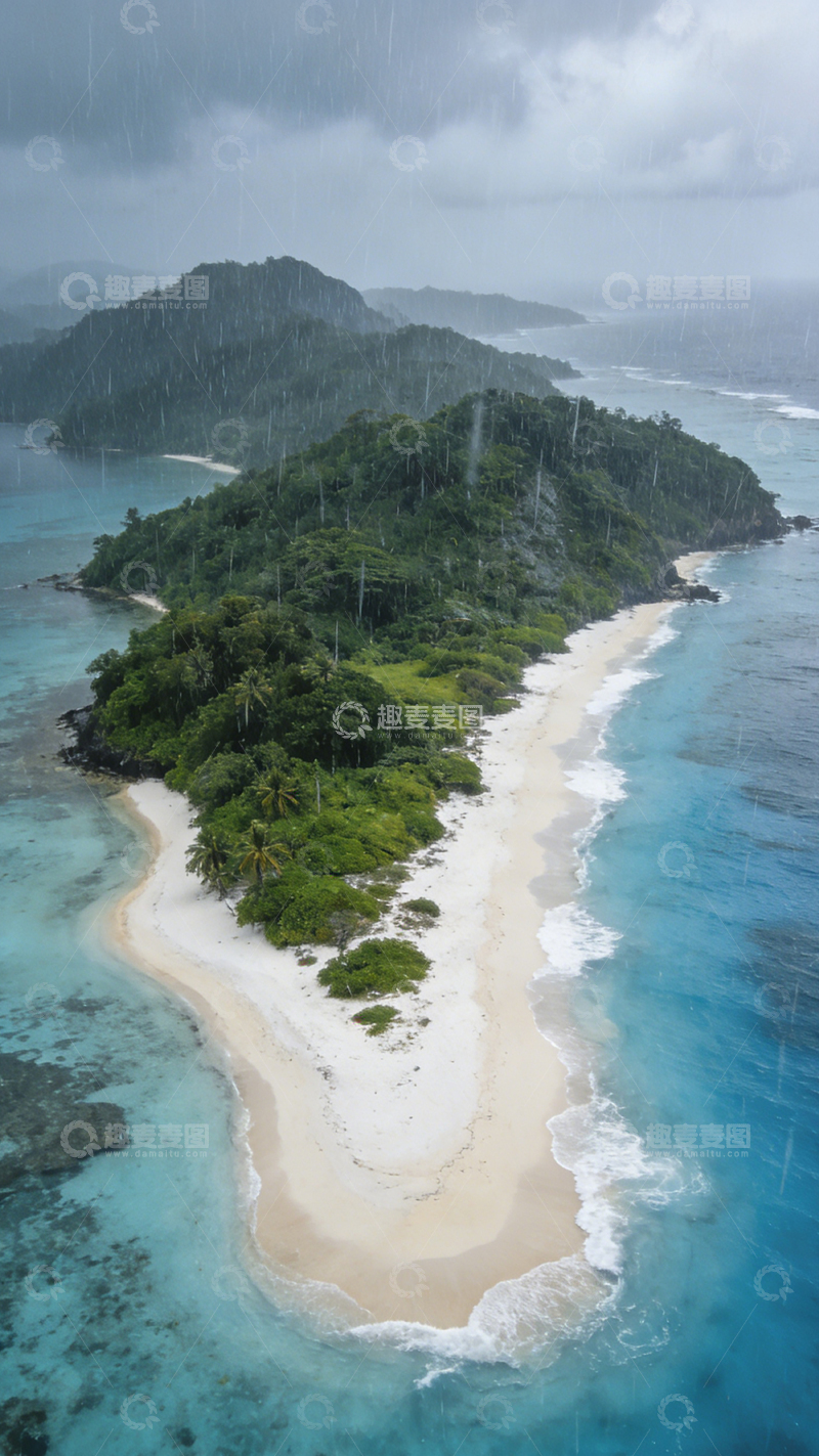 高清大图下载【趣麦麦图】雨中岛屿风光航拍图