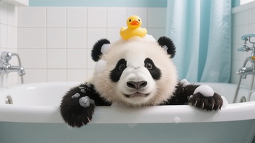 可爱熊猫洗澡玩偶摄影