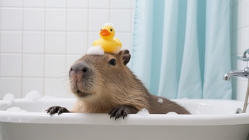 可爱豚鼠洗澡趣味摄影