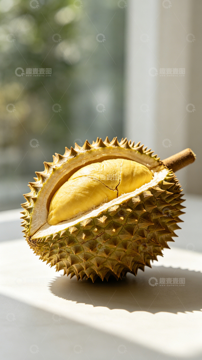 高清大图下载【趣麦麦图】阳光下的榴莲特写摄影图片