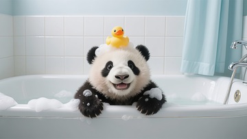 可爱熊猫洗澡玩具广告摄影
