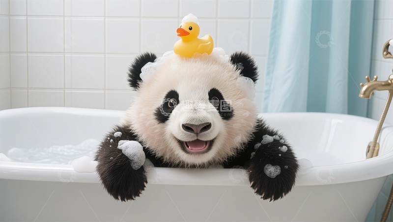 高清大图下载【趣麦麦图】-熊猫洗澡玩具