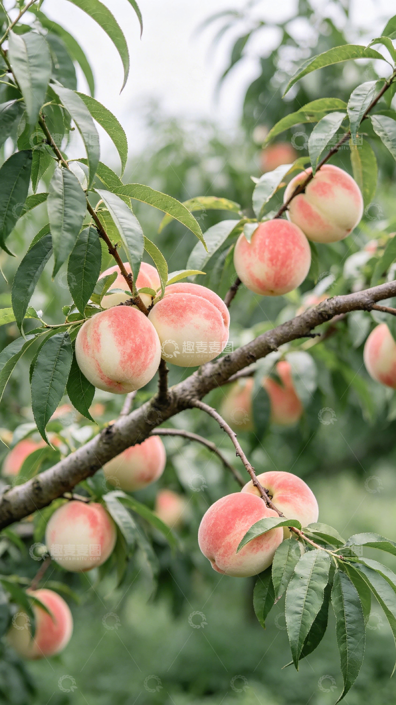 高清大图下载【趣麦麦图】桃树丰收季鲜果满枝