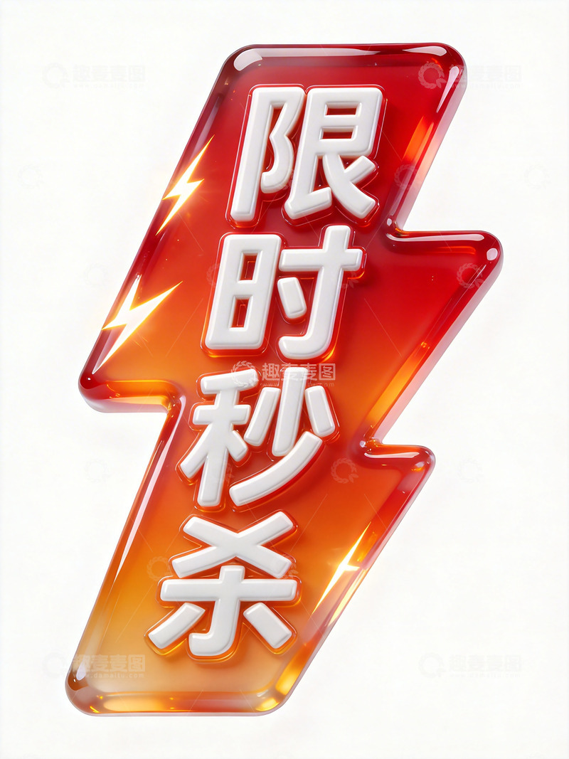 高清大图下载【趣麦麦图】闪电红色限时秒杀促销广告