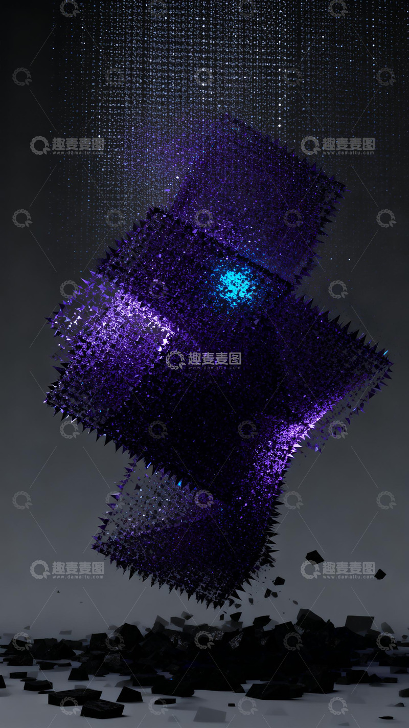 高清大图下载【趣麦麦图】科技风紫蓝立体图形创意视觉