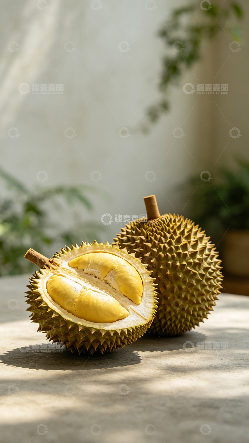 高清大图下载【趣麦麦图】自然光下榴莲特写摄影