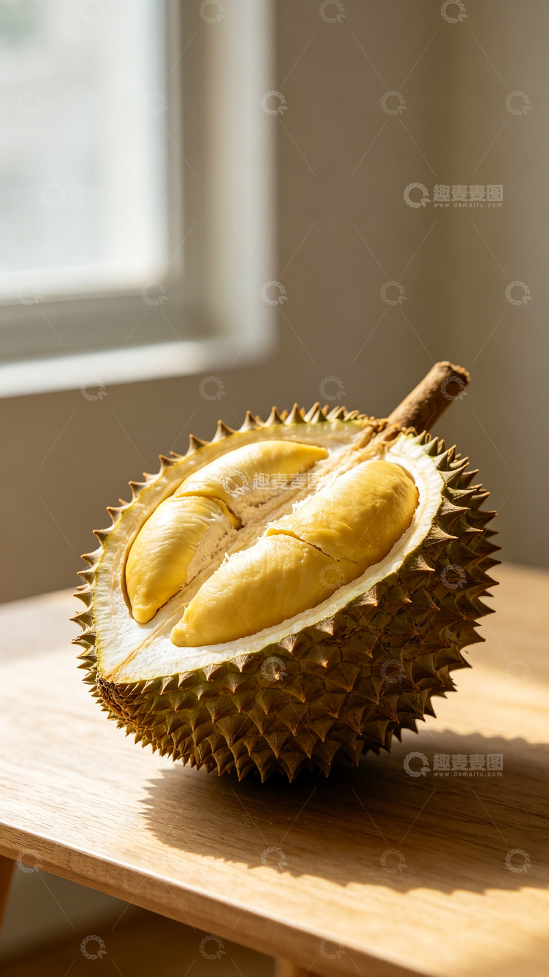 高清大图下载【趣麦麦图】阳光下的榴莲特写摄影