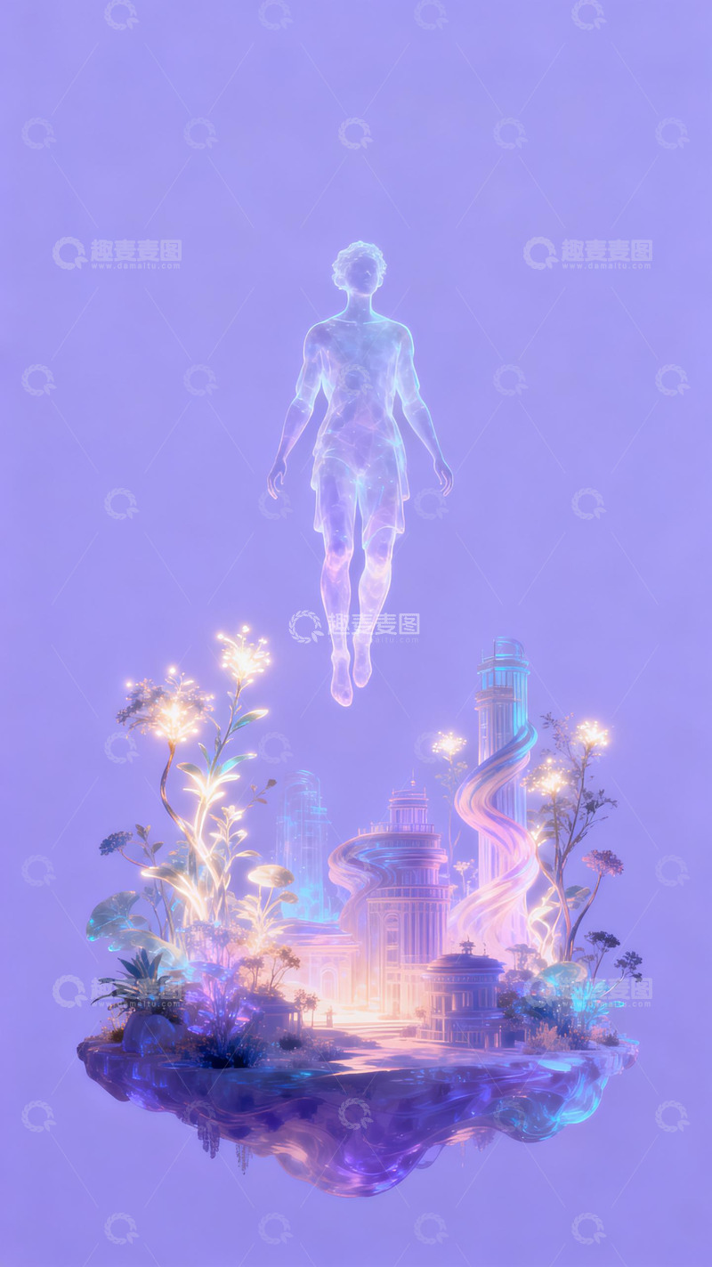 高清大图下载【趣麦麦图】梦幻科技人物悬浮场景