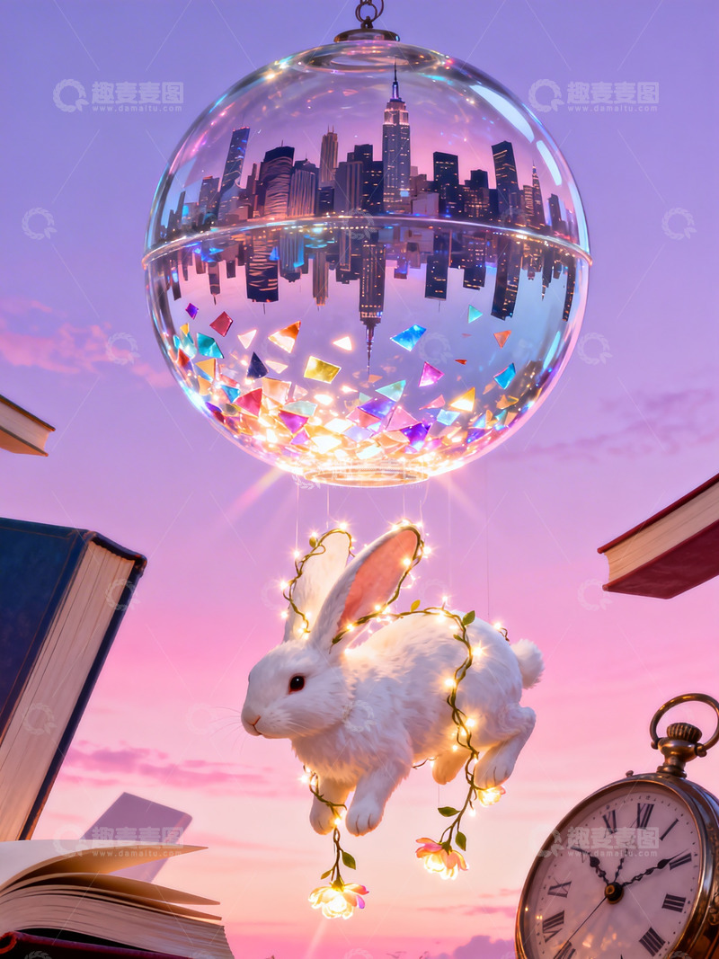 高清大图下载【趣麦麦图】梦幻都市兔兔装饰