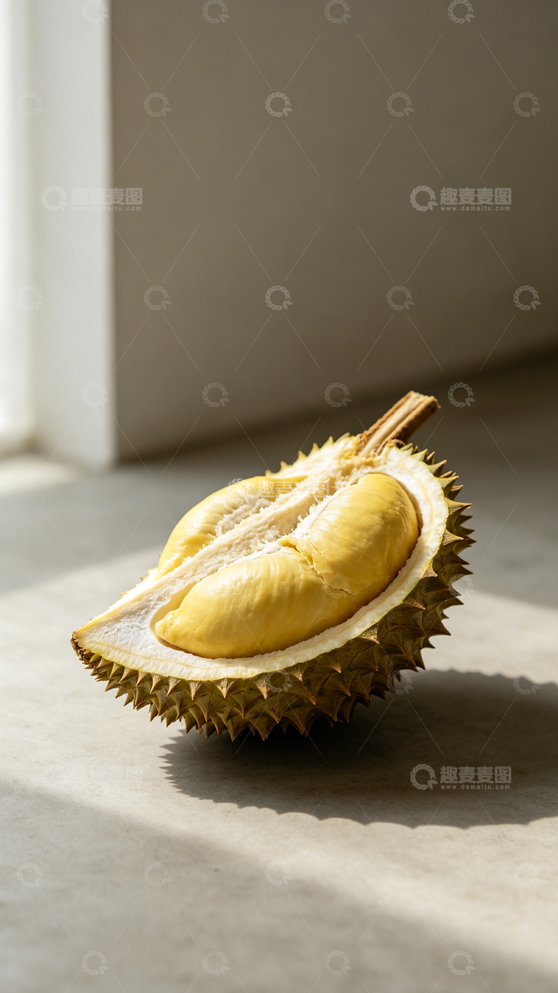高清大图下载【趣麦麦图】阳光下的榴莲特写摄影