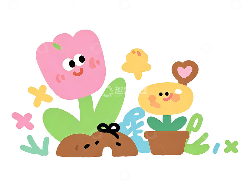 高清大图下载【趣麦麦图】可爱卡通花朵植物插画