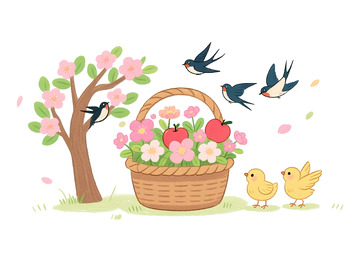 春日踏青野餐插画