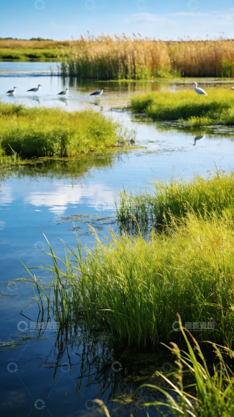 高清大图下载【趣麦麦图】湿地风光水鸟飞翔自然景色