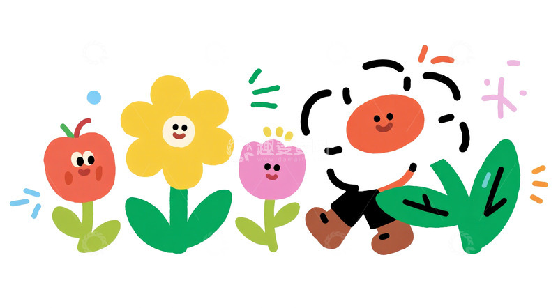 高清大图下载【趣麦麦图】卡通花朵昆虫插画设计素材