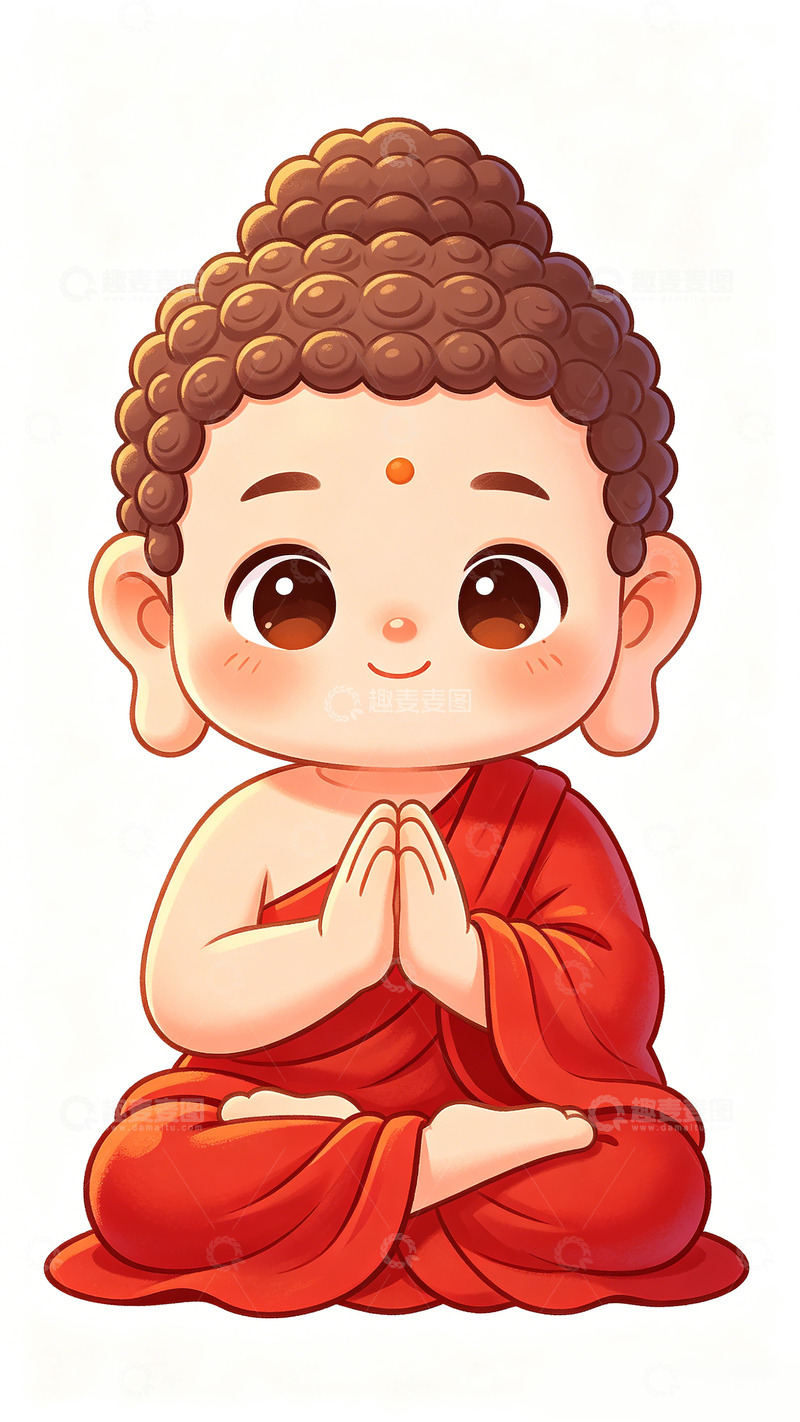 高清大图下载【趣麦麦图】卡通佛陀祈福插画