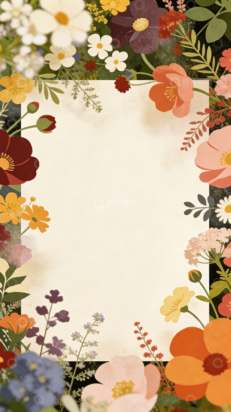 高清大图下载【趣麦麦图】花卉边框插画设计素材