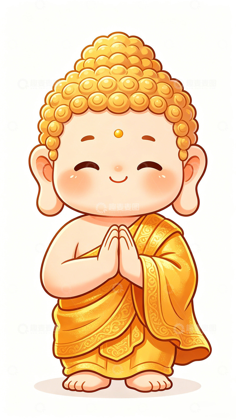 高清大图下载【趣麦麦图】卡通佛陀祈福插画