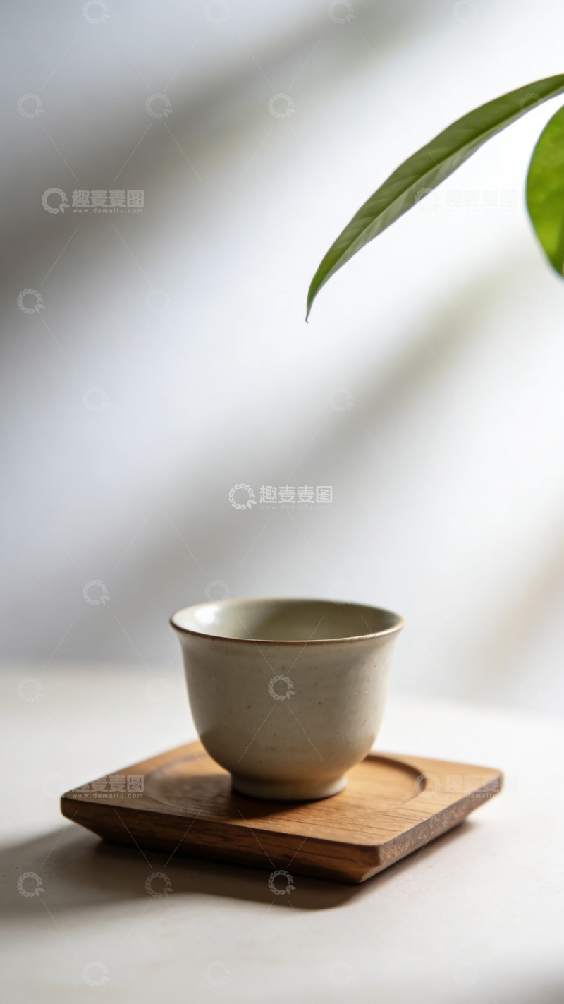 高清大图下载【趣麦麦图】-简约陶瓷茶杯绿植装饰