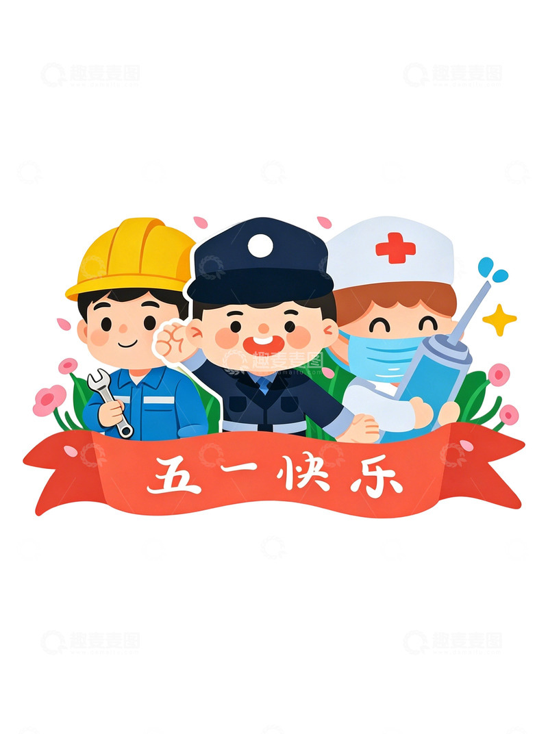 高清大图下载【趣麦麦图】卡通五一劳动节职业形象免扣素材元素