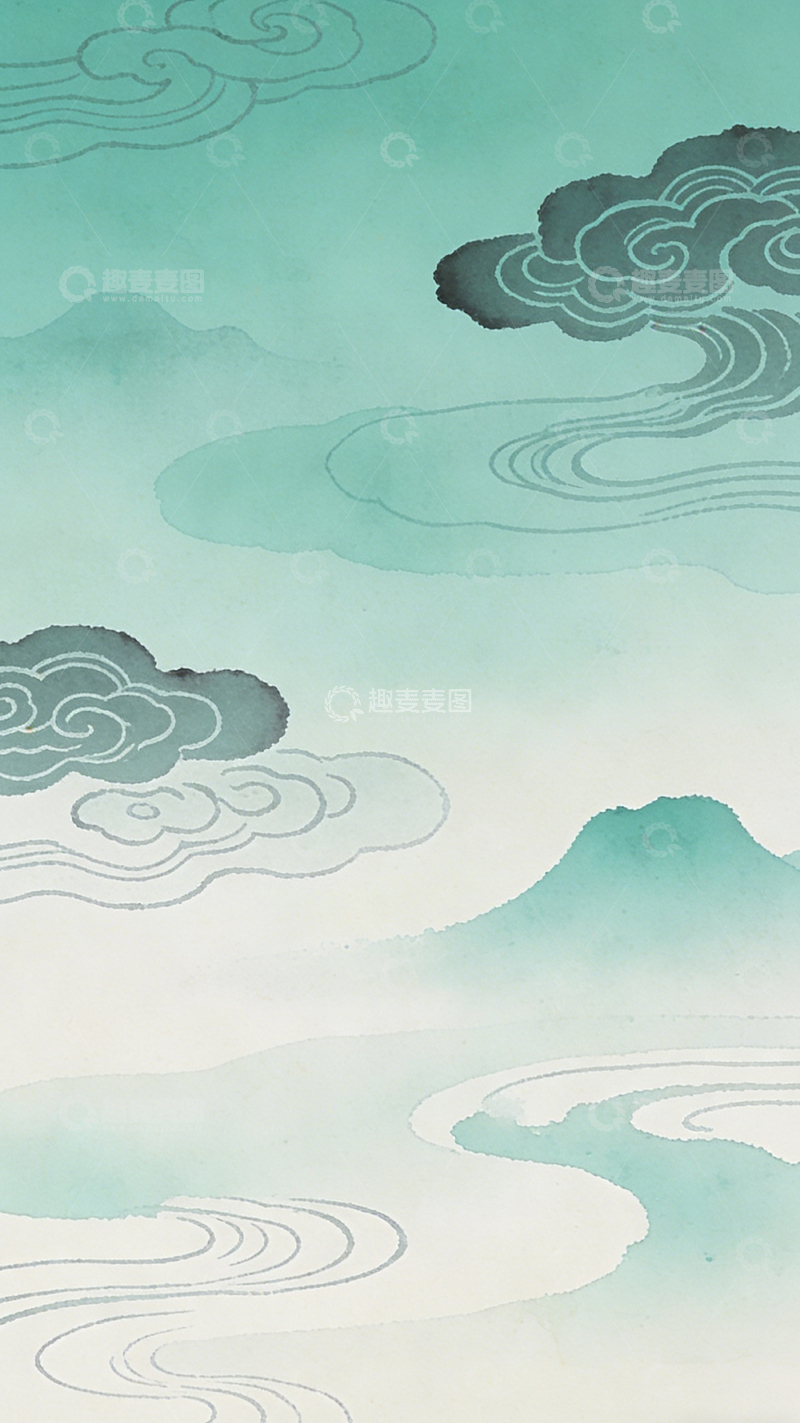 高清大图下载【趣麦麦图】水墨山水画意境云彩山峦