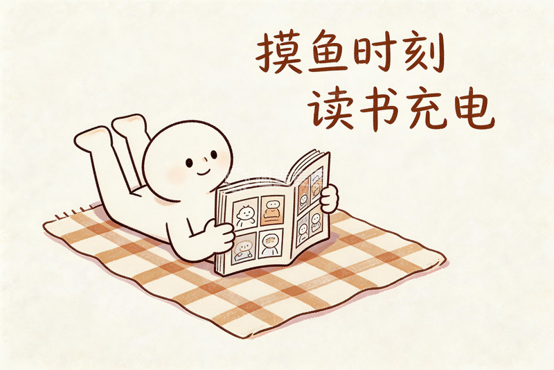 高清大图下载【趣麦麦图】卡通风读书充电插画