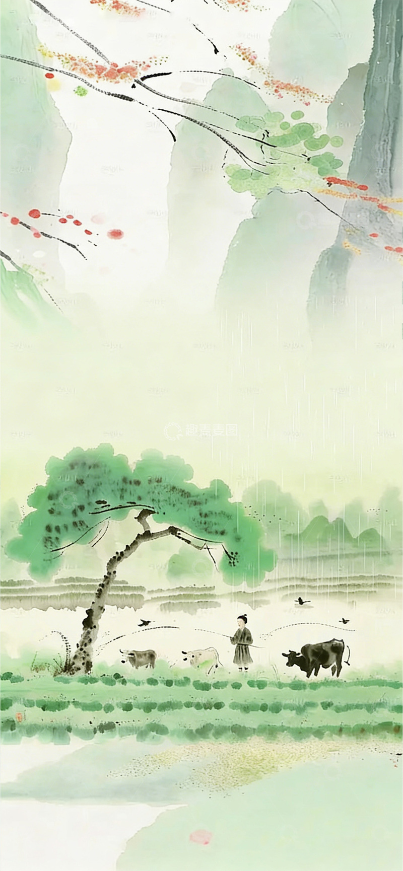 高清大图下载【趣麦麦图】牧牛春野 烟雨江南图