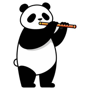 卡通熊猫吹笛子插画