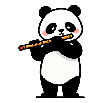 吹笛子的熊猫卡通插画