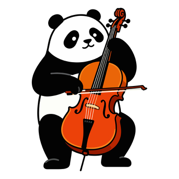 卡通熊猫拉大提琴