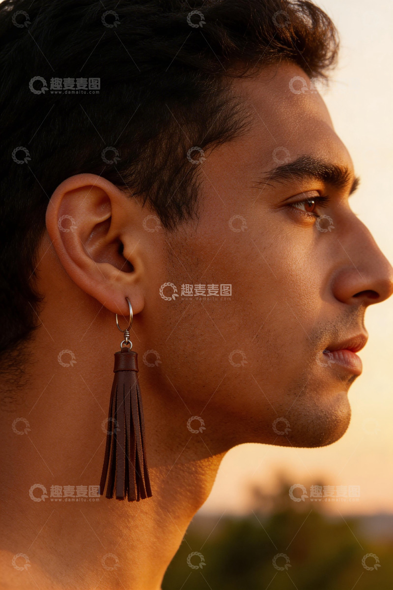 高清大图下载【趣麦麦图】夕阳下男性侧面肖像摄影