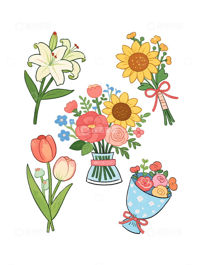 源文件下载【趣麦麦图】母亲节花束插画素材3