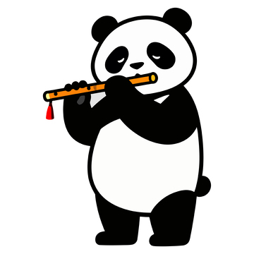 卡通熊猫吹笛子
