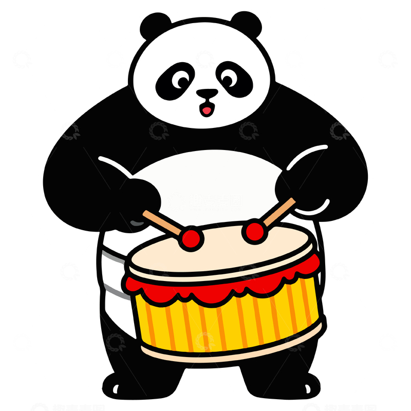源文件下载【趣麦麦图】卡通熊猫打鼓图案